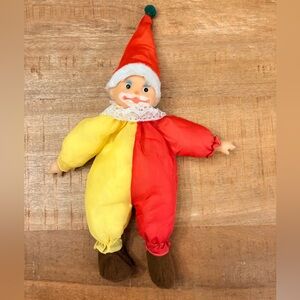 Vintage Clown With Santa Hat by Alegria Yellow & Red Clothes Squishy Plush Doll